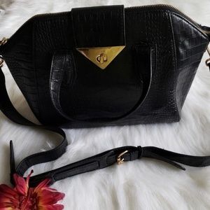 TOPSHOP Black Croc Style Handbag